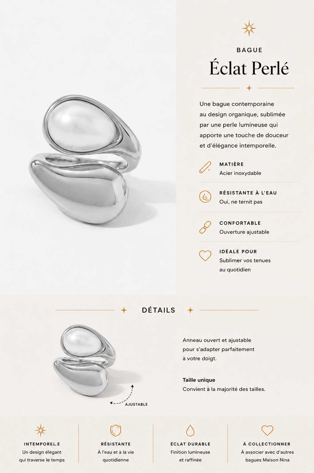Bague Éclat perlé - argent
