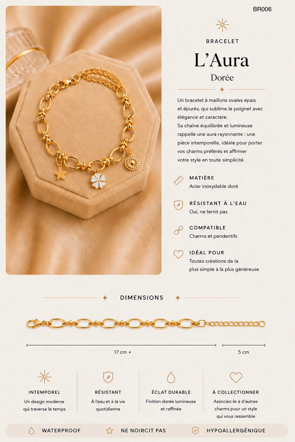 Bracelet maille épaisse - L’aura - or BR006