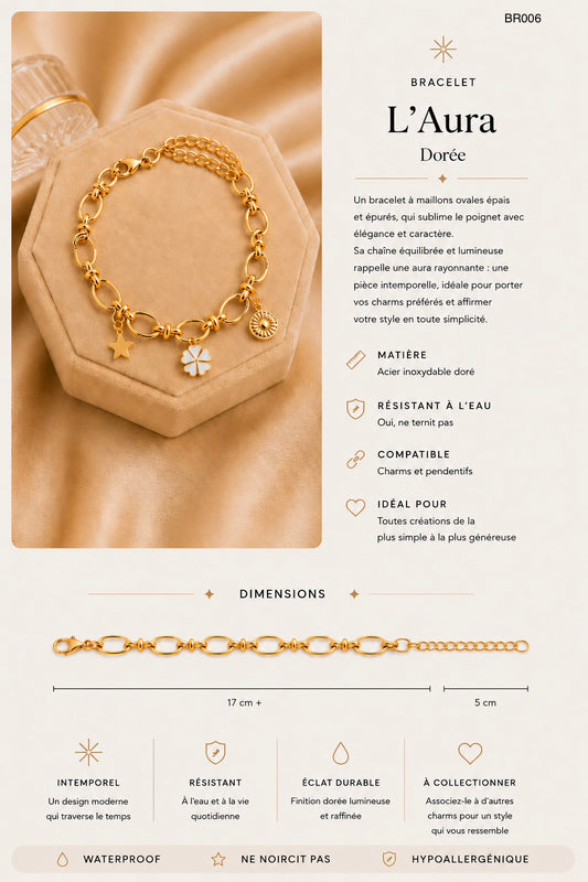 Bracelet maille épaisse - L’aura - or BR006