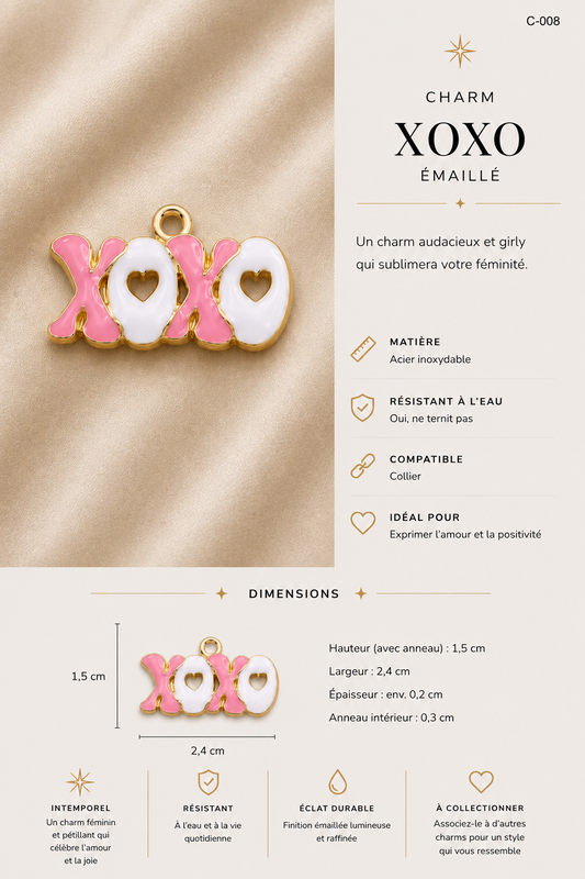 C-008 Charm XoXo rose et blanc