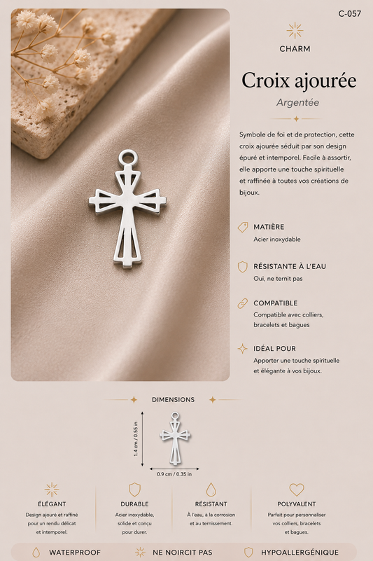 C-057 charm Croix ajourée - argentée