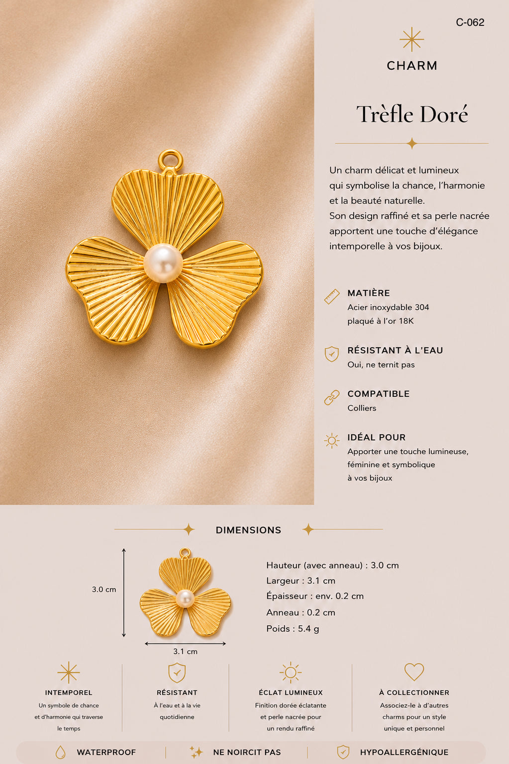 C-062 charm Trèfle à trois feuilles