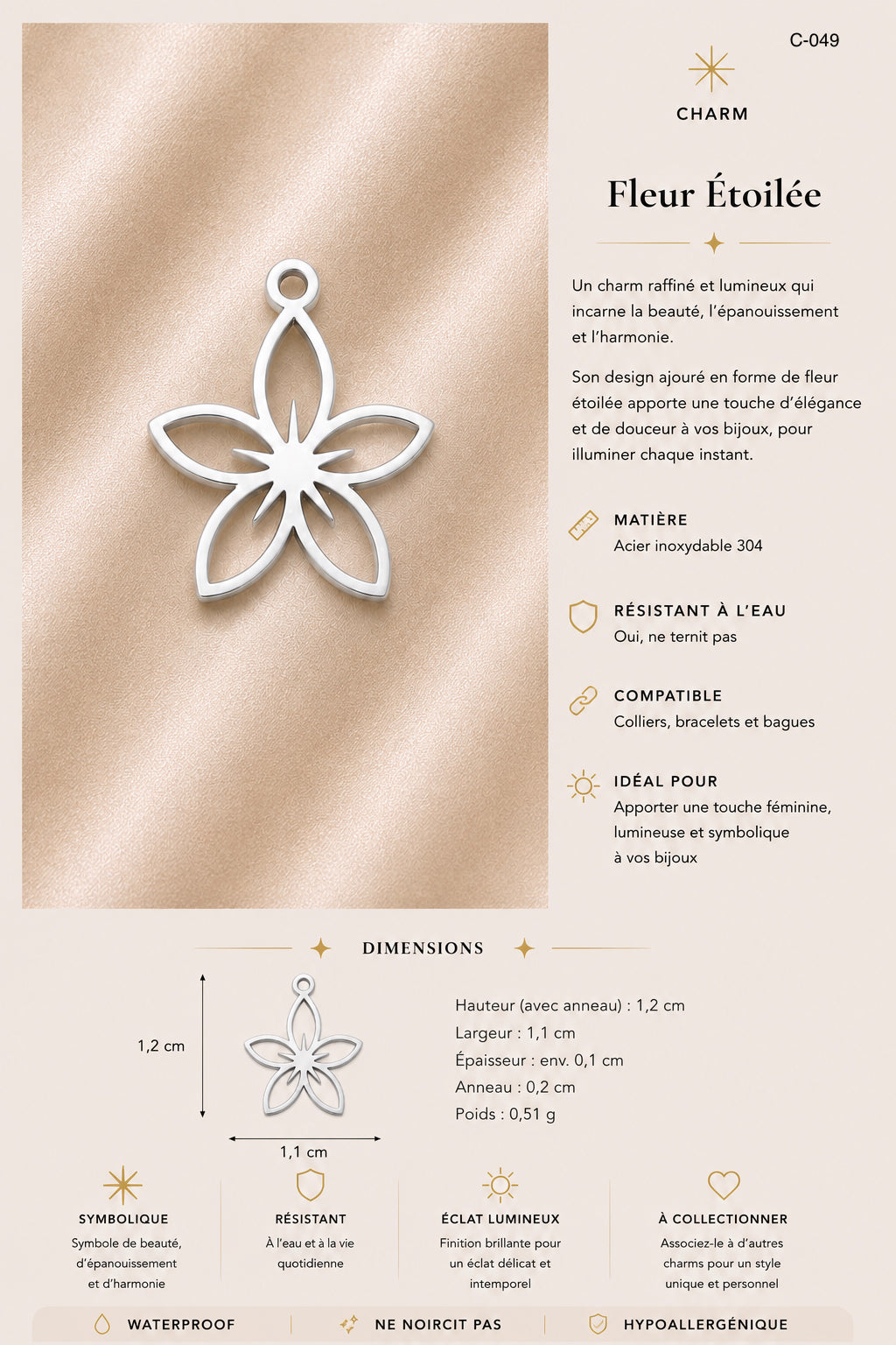 C-049 charm Fleur étoilée