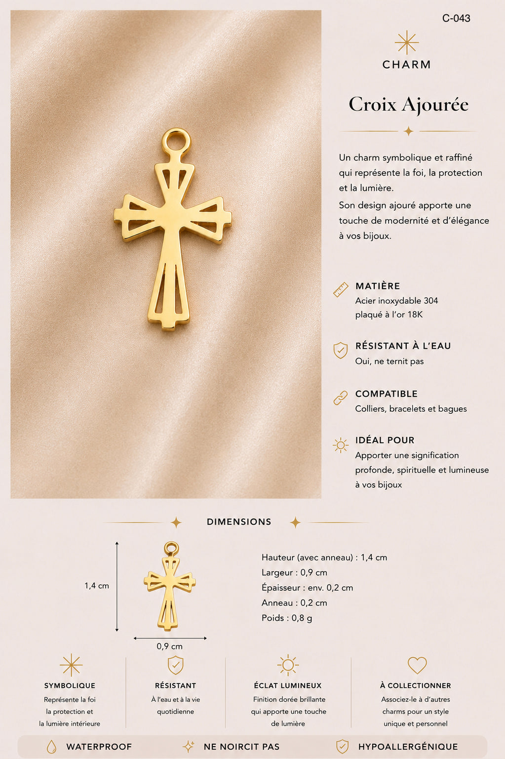 C-043 charm Croix ajourée
