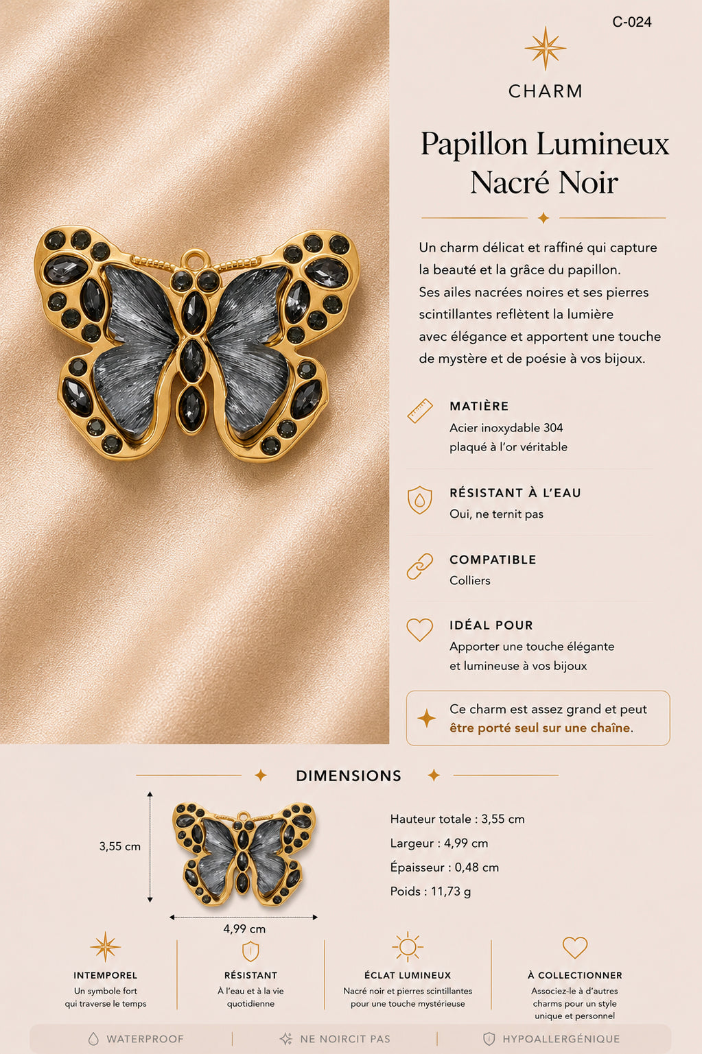 C-024 Charm Papillon lumineux gris