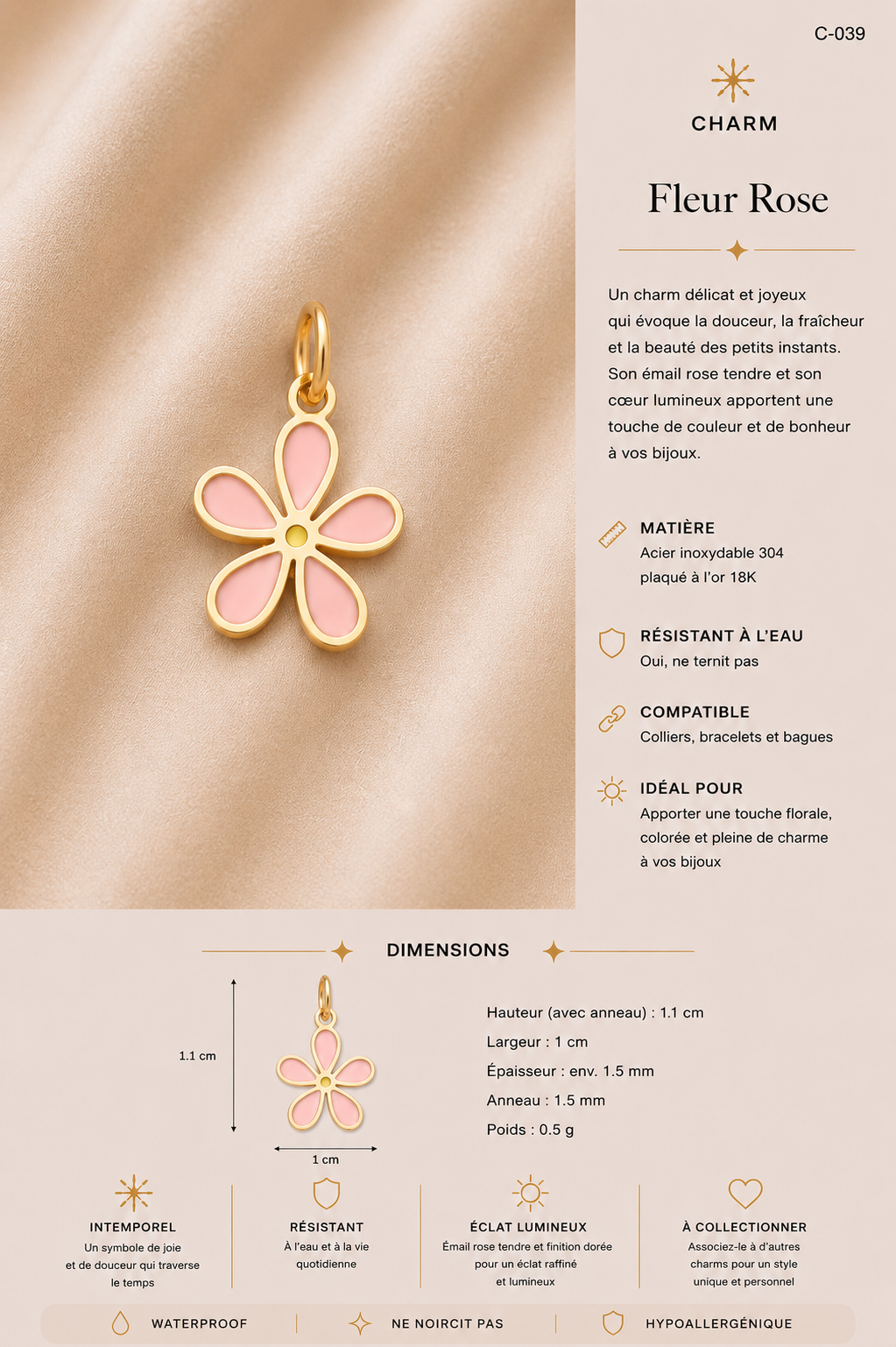 C-039 charm Fleur rose