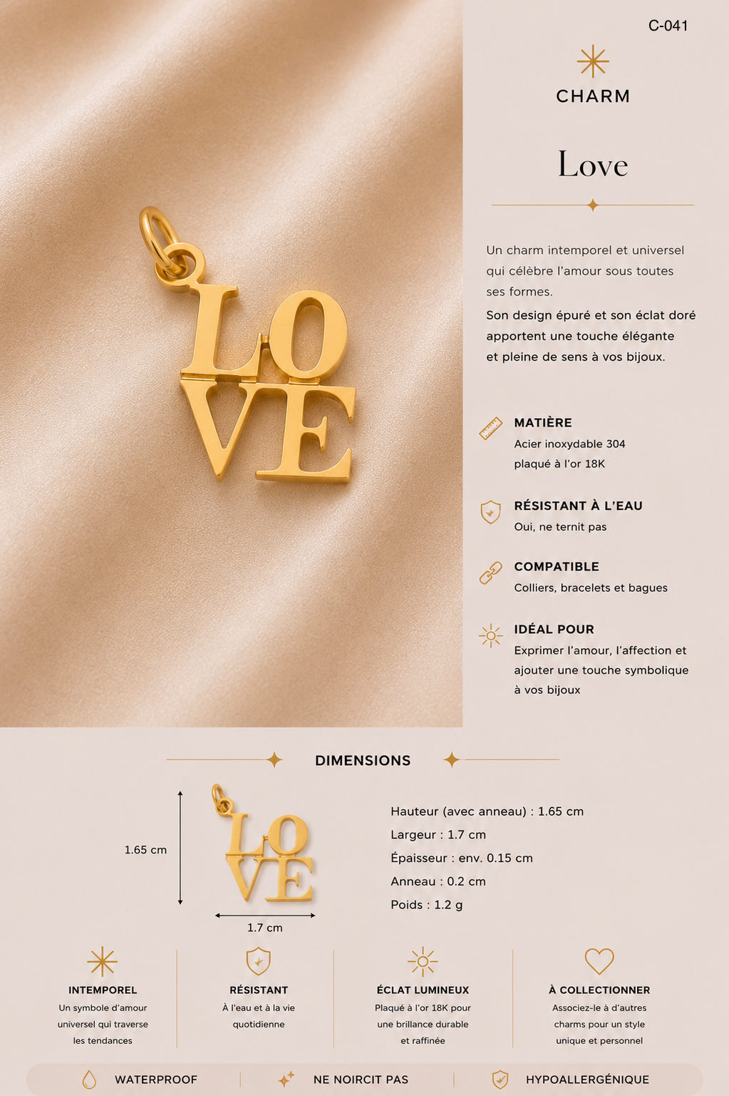 C-041 charm Love doré