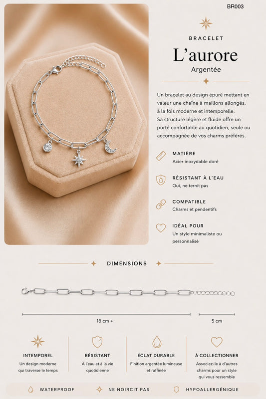 Bracelet maille moyenne - L’aurore - argent BR003