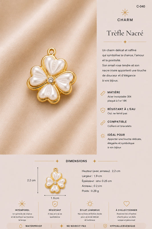 C-040 charm Trèfle nacré