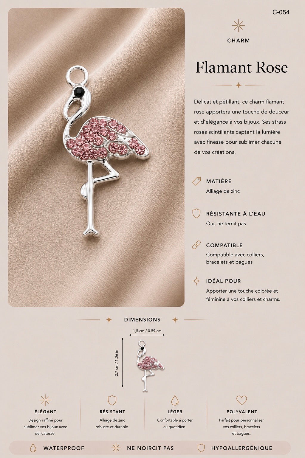 C-054 charm Flamant rose