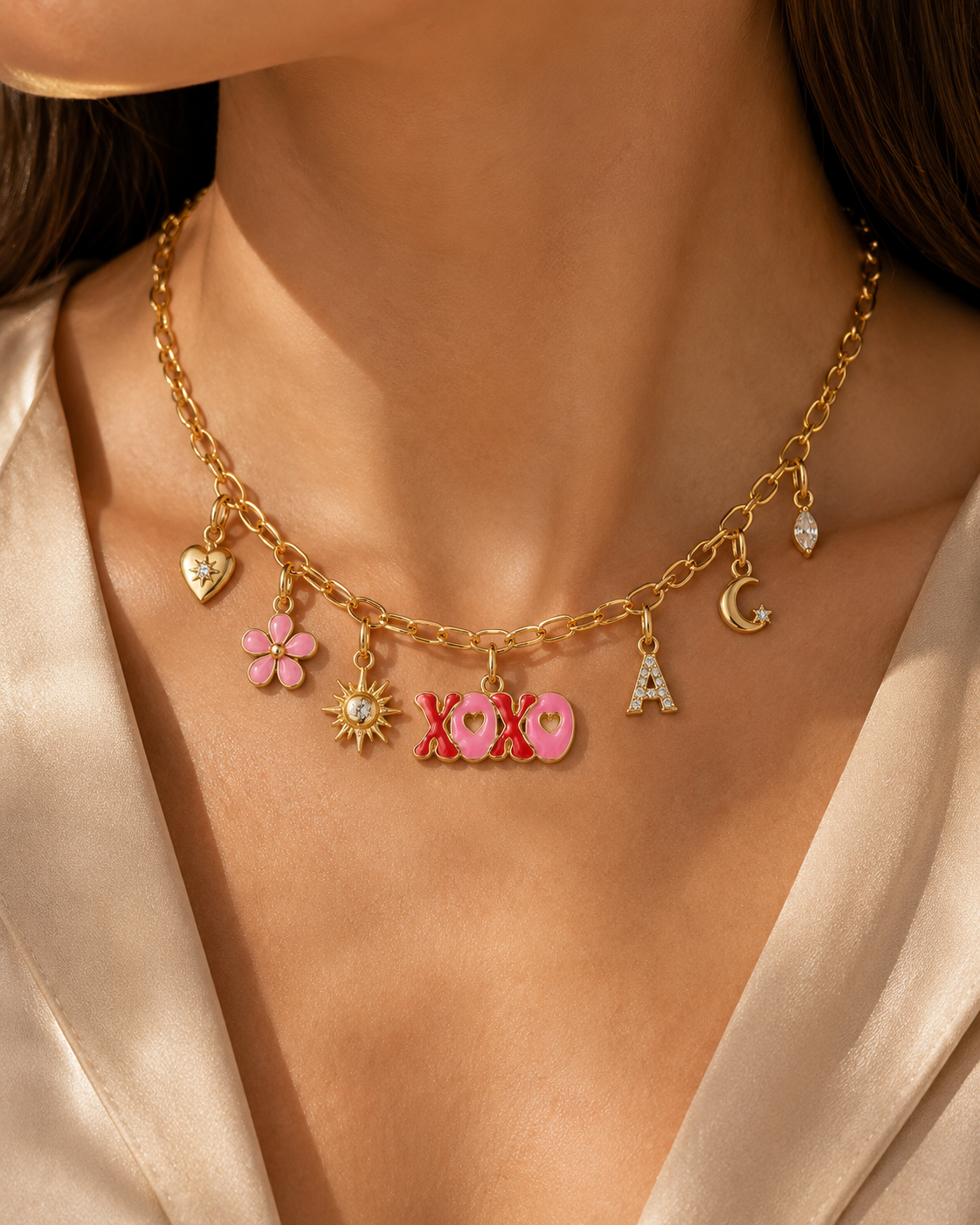 C-007  Charm XoXo rose et rouge