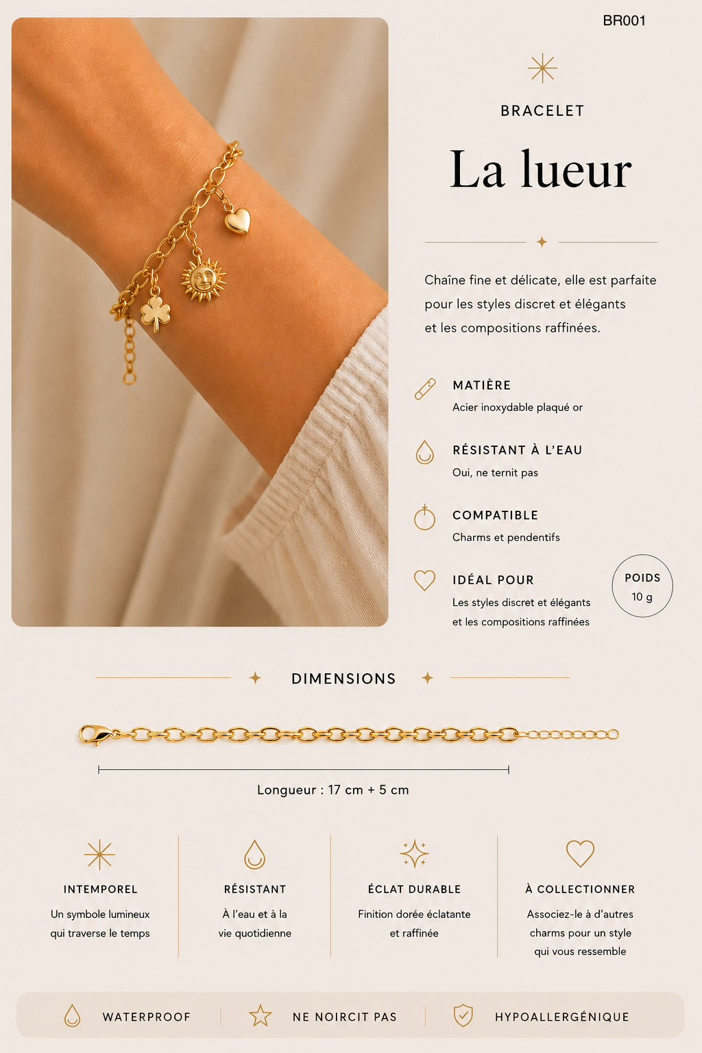 Bracelet maille fine - La lueur - Or BR001