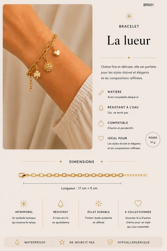 Bracelet maille fine - La lueur - Or BR001