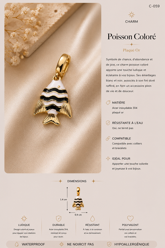 C-059 charm Poisson blanc et noir